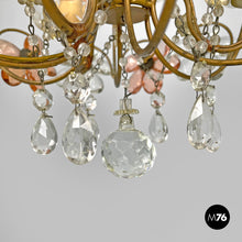 Load image into Gallery viewer, Chandelier in pink and clear glass and brass, early 1900s