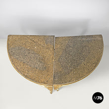 Load image into Gallery viewer, Gold and green corner wood consoles with lumachella marble top, 1700s