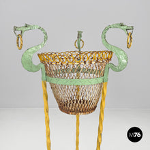 画像をギャラリービューアに読み込む, Yellow and green wrought iron vase holder with decorative dragons, 1900s