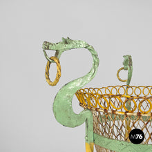 画像をギャラリービューアに読み込む, Yellow and green wrought iron vase holder with decorative dragons, 1900s