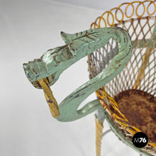 画像をギャラリービューアに読み込む, Yellow and green wrought iron vase holder with decorative dragons, 1900s