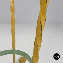 画像をギャラリービューアに読み込む, Yellow and green wrought iron vase holder with decorative dragons, 1900s