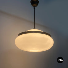 画像をギャラリービューアに読み込む, White plastic and brass 2/5 chandelier by Gianemilio Monti, Pietro Monti and Anna Bertarini (GPA Monti Studio) for Kartell, 1950s