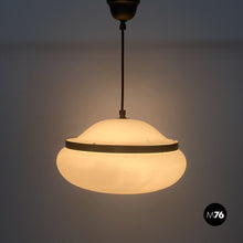 画像をギャラリービューアに読み込む, White plastic and brass 2/5 chandelier by Gianemilio Monti, Pietro Monti and Anna Bertarini (GPA Monti Studio) for Kartell, 1950s