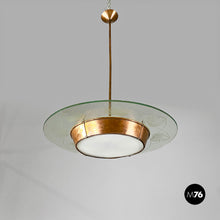 Load image into Gallery viewer, Glass chandelier with copper decoration, 1940s