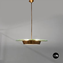 Load image into Gallery viewer, Glass chandelier with copper decoration, 1940s