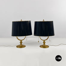 Charger l'image dans la galerie, Brass and glossy black abat-jours or table lamps, 1940s