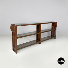 将图片加载到图库查看器,Brown wood and glass bookcase, 1970s