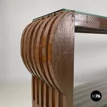 将图片加载到图库查看器,Brown wood and glass bookcase, 1970s