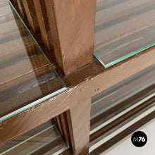 将图片加载到图库查看器,Brown wood and glass bookcase, 1970s