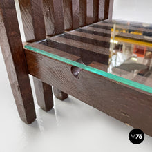 将图片加载到图库查看器,Brown wood and glass bookcase, 1970s