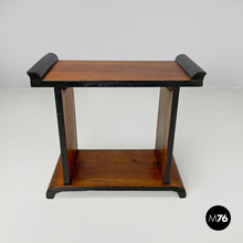 画像をギャラリービューアに読み込む, Wooden coffee table with black rounded profiles, 1940s