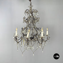 画像をギャラリービューアに読み込む, Glass drop chandelier with metal structure, 1950s