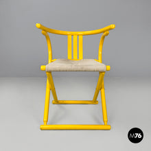 画像をギャラリービューアに読み込む, Yellow wood and fabric folding tub chair, 1980s
