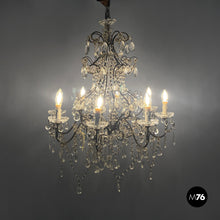 画像をギャラリービューアに読み込む, Glass drop chandelier with metal structure, 1950s