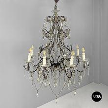 画像をギャラリービューアに読み込む, Glass drop chandelier with metal structure, 1950s