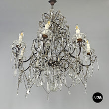 画像をギャラリービューアに読み込む, Glass drop chandelier with metal structure, 1950s