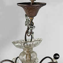 画像をギャラリービューアに読み込む, Glass drop chandelier with metal structure, 1950s