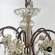 画像をギャラリービューアに読み込む, Glass drop chandelier with metal structure, 1950s