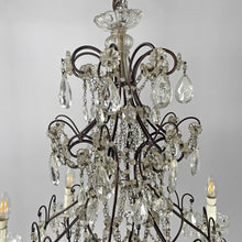 画像をギャラリービューアに読み込む, Glass drop chandelier with metal structure, 1950s