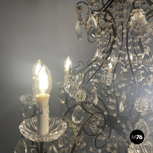 画像をギャラリービューアに読み込む, Glass drop chandelier with metal structure, 1950s