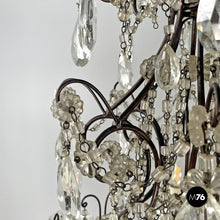 画像をギャラリービューアに読み込む, Glass drop chandelier with metal structure, 1950s
