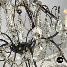 画像をギャラリービューアに読み込む, Glass drop chandelier with metal structure, 1950s
