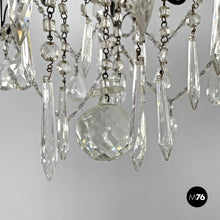 画像をギャラリービューアに読み込む, Glass drop chandelier with metal structure, 1950s