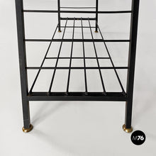 画像をギャラリービューアに読み込む, Self-supporting, black metal, wood and brass String bookcase, 1960s