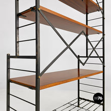 画像をギャラリービューアに読み込む, Self-supporting, black metal, wood and brass String bookcase, 1960s