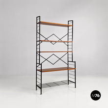 画像をギャラリービューアに読み込む, Self-supporting, black metal, wood and brass String bookcase, 1960s