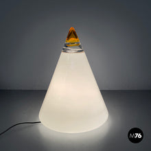 画像をギャラリービューアに読み込む, White and yellow Murano glass table lamp Grande Rio by Giusto Toso for Leucos, 1970s