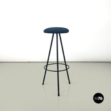 Carica l'immagine nel visualizzatore di Gallery, Black metal and blue fabric stool, 1950s