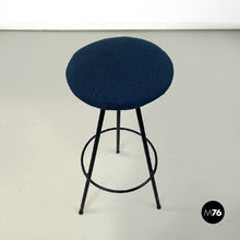 Carica l'immagine nel visualizzatore di Gallery, Black metal and blue fabric stool, 1950s