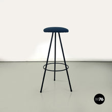 Carica l'immagine nel visualizzatore di Gallery, Black metal and blue fabric stool, 1950s