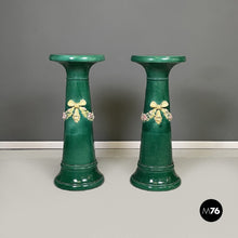 画像をギャラリービューアに読み込む, Green ceramic columns or pedestals, 1930s