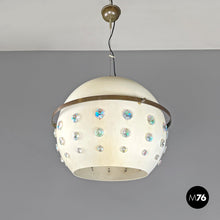 画像をギャラリービューアに読み込む, White metal ceiling lamp with reflective glass applications, 1970s