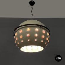 画像をギャラリービューアに読み込む, White metal ceiling lamp with reflective glass applications, 1970s