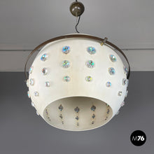 画像をギャラリービューアに読み込む, White metal ceiling lamp with reflective glass applications, 1970s