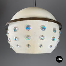 画像をギャラリービューアに読み込む, White metal ceiling lamp with reflective glass applications, 1970s