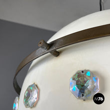 画像をギャラリービューアに読み込む, White metal ceiling lamp with reflective glass applications, 1970s