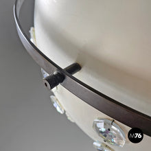 画像をギャラリービューアに読み込む, White metal ceiling lamp with reflective glass applications, 1970s