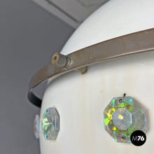 画像をギャラリービューアに読み込む, White metal ceiling lamp with reflective glass applications, 1970s