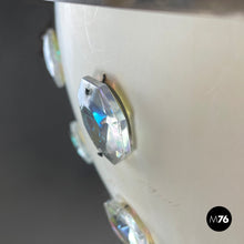 画像をギャラリービューアに読み込む, White metal ceiling lamp with reflective glass applications, 1970s