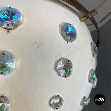 画像をギャラリービューアに読み込む, White metal ceiling lamp with reflective glass applications, 1970s