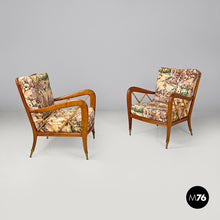 Load image into Gallery viewer, Wooden armchairs with decorated fabric, 1960s