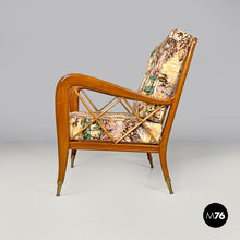 Load image into Gallery viewer, Wooden armchairs with decorated fabric, 1960s