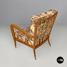 Load image into Gallery viewer, Wooden armchairs with decorated fabric, 1960s
