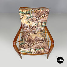 Load image into Gallery viewer, Wooden armchairs with decorated fabric, 1960s