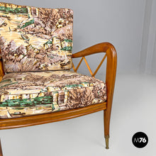 Load image into Gallery viewer, Wooden armchairs with decorated fabric, 1960s